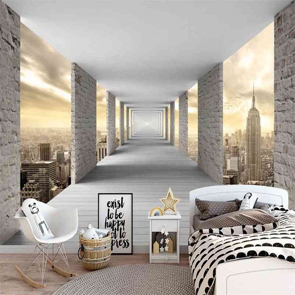 Modern Simple Mural Wallpaper 3D Geometria Estéreo Cidade Edifício PO Parede Papel Personalidade Criativa Sala de estar Quarto Fresco 210722