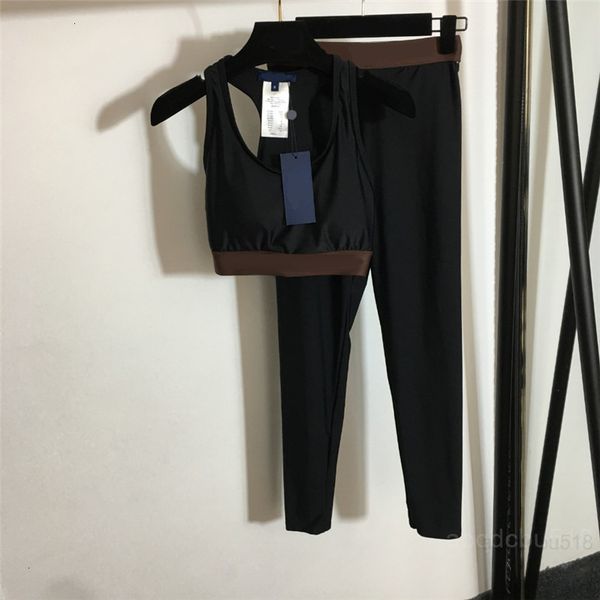 

women's tracksuits yoga leisure sports suit letter webbing waistband vest women slim elastic leggings pants 2 pieces set d98s, Gray