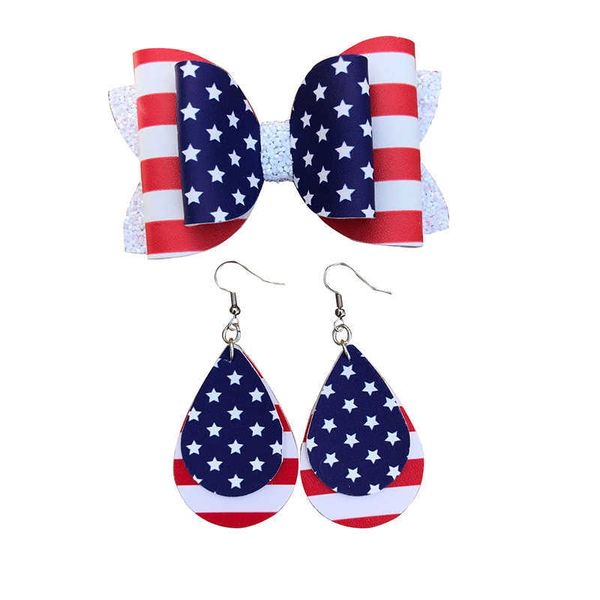 Haarschleife und Ohrring-Set mit amerikanischer Flagge, Mama und ich, Schleife und Ohrringe, rot, weiß, blau gestreift, Geschenke zum 4. Juli, Unabhängigkeitstag, X0709, X0710