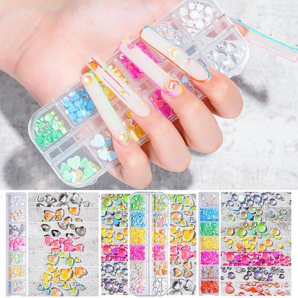 

nail art decorations 6/12 gird manicure rhinestone candy colors gradient flatback beans nails decoration crystal stones mermaid beads aurora, Silver;gold