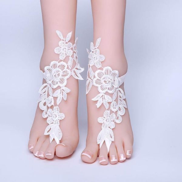 

anklets 2021 foot chain lace ankle bracelet bridal beach wedding barefoot sandals women white, Red;blue