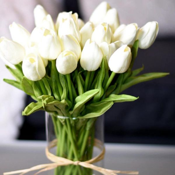 

10pcs tulip artificial flower white pu real touch for home decoration fake tulips latex flowers bouquet wedding garden decor decorative & wr