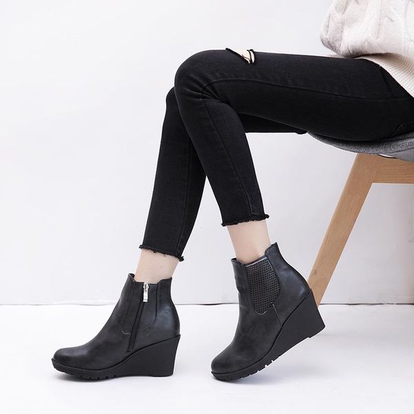 

boots women's short wedges european style shoe for women high heels ankel platform shoes woman, Black