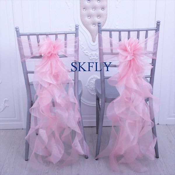 

skfly 2021 amazing nice light pink frilly curly willow wedding organza chair sashes