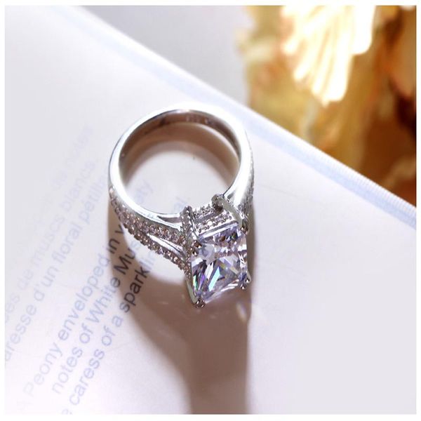 

wedding rings big square stone cz party white cubic zircon luxury design silver 925 ring for women, Slivery;golden