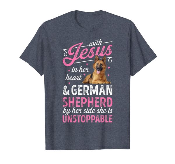

with jesus in her heart and german shepherd t shirt women, White;black