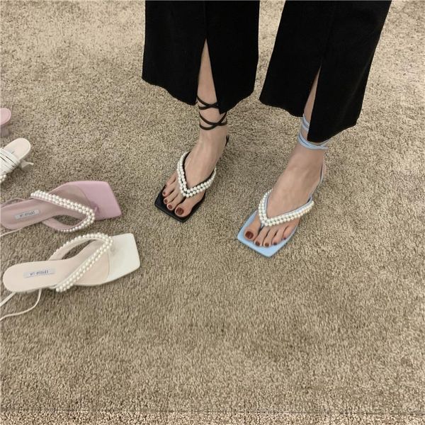 

fashion casual square toe women ankle strap flats pearl sandals slippers lady female loafer shoes size 35-39, Black