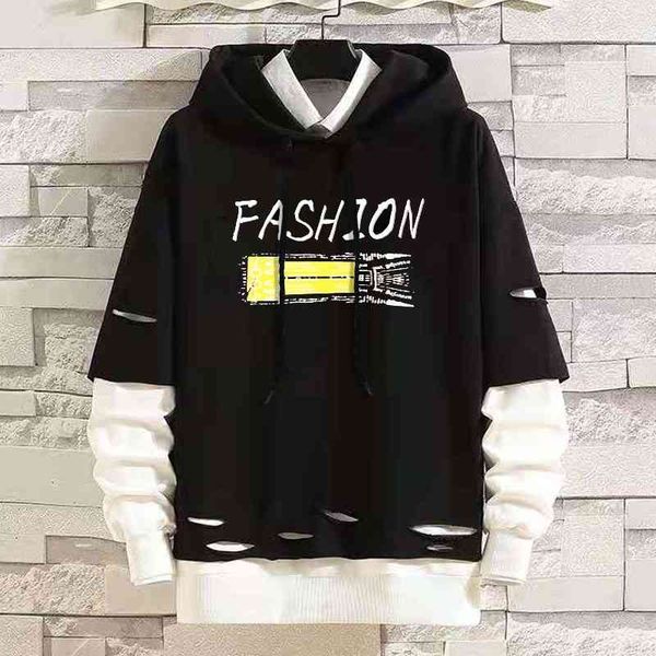 

hoodies 2021 autumn fashion fat men's casual hoodie plus fake two long sleeve sweater 10xl, Black