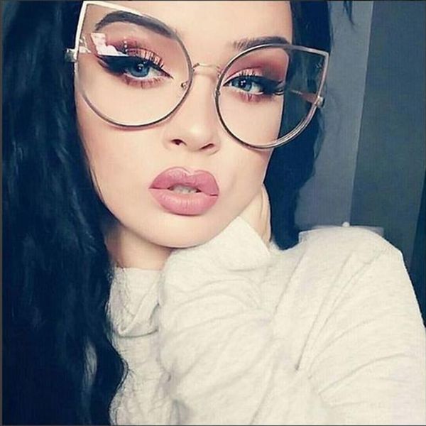 

cat eye sunglasses women vintage fashion metal frame clear lens sun glasses unique flat ladies eyewear uv400 r058, White;black