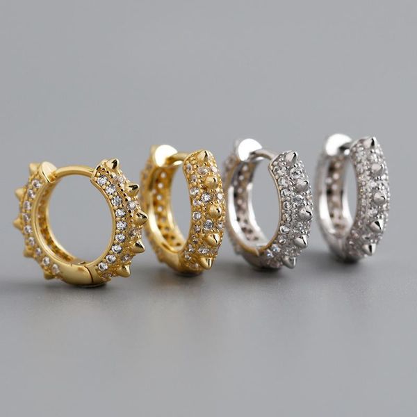 

hoop & huggie 925 sterling silver rivet earrings for women fashion punk zircon cz tiny huggies hoops fine jewelry gifts, Golden;silver