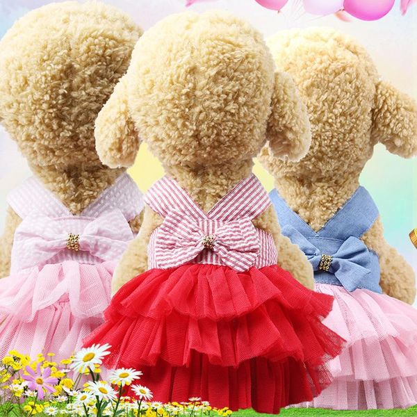 

summer dog clothes lace tullle dress pet small harness party birthday bowknot puppy costume apparel