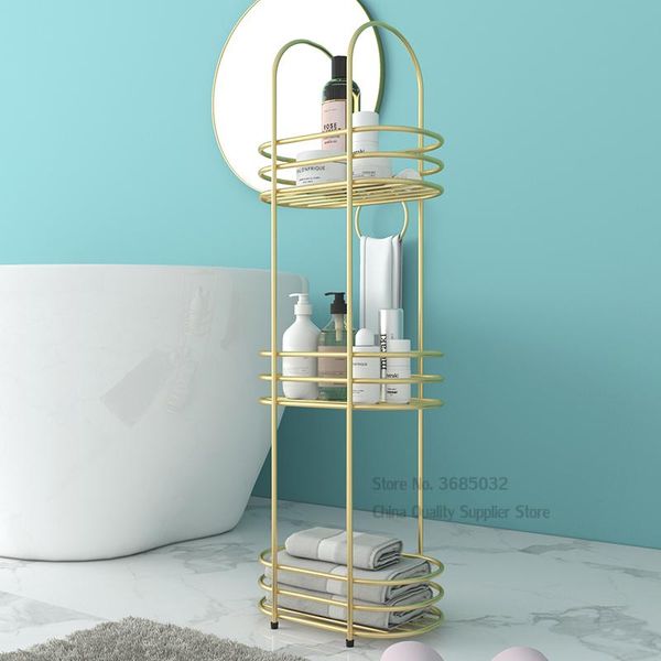 

multi-layer bathroom rack floor metal unfading golden storage wrought iron waterproof shelf 30*20*90cm wall clocks