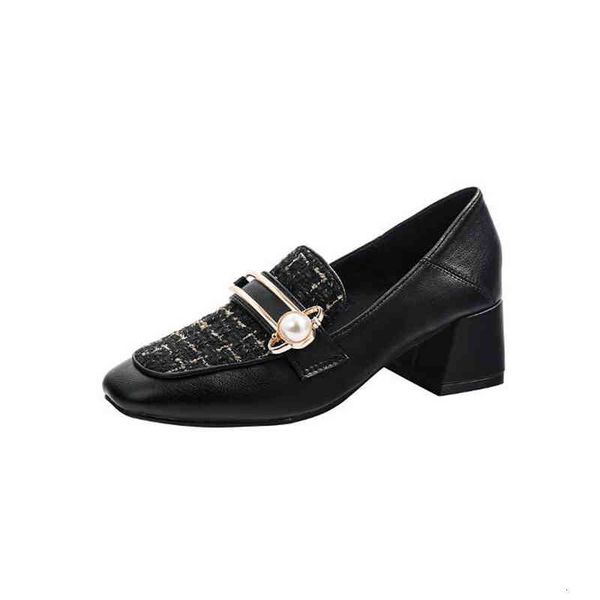 

high fashion heels designer original women party shoes wedding triple black nude white thick heel asakuchi square head flat dress