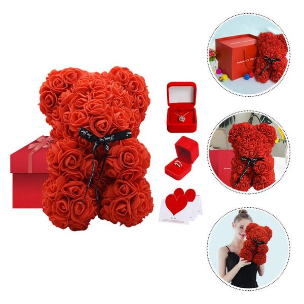 

gift wrap 1 set rose bear ornament romantic valentine's day necklace and rings