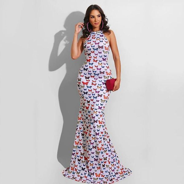 

women's swimwear women temperament maxi dress butterfly printed sleeveless long mopping party vestidos vintage sheath sukienki wizytowe, White;black