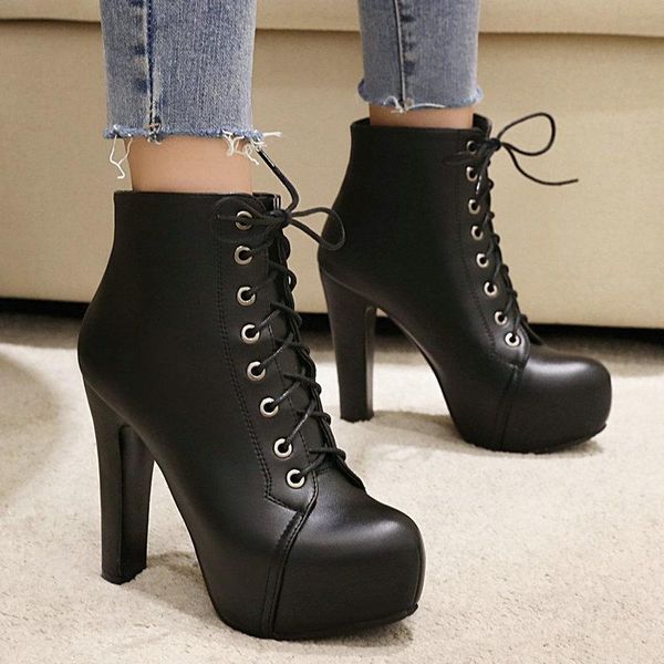 

boots camouflages black ladies fashion street catwalk short female platform thick high heels autumn winter lace up women's