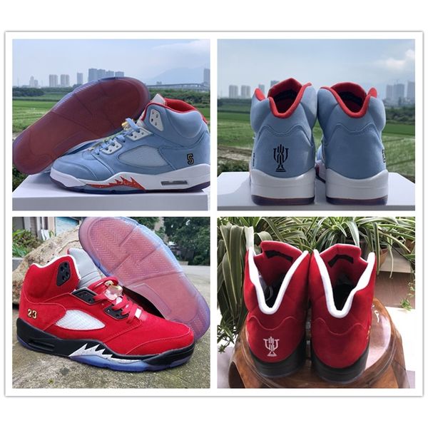 

new arrival trophy room x 5 jsp men basketball shoes popular 5s ice blue university red mens athletic sports sneakers with box