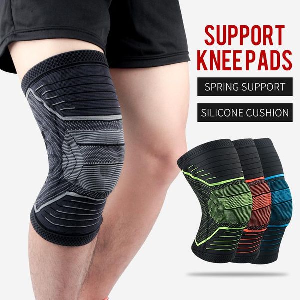 

1pair elastic sports knee pad spring can lighten load o-ring massage patella suitable for all kinds of body-building elbow & pads, Black;gray