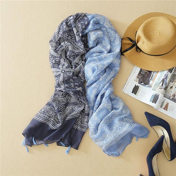 

scarves style fashion classic national wind retro diamond printed cotton scarf oversized warm wild shawl dual-use female, Blue;gray