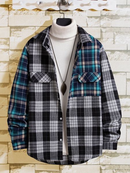 

men plaid colorblock shirt without sweater c2bk#, White;black