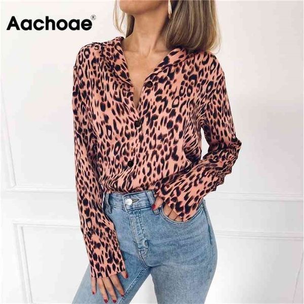 

aachoae women blouses autumn leopard blouse long sleeve turn down collar lady office shirt loose plus size blusas chemisier 210323, White