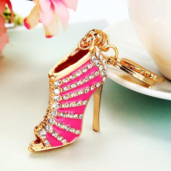 

keychains xdpqq fashion rhinestone paint high heels car key ring women's bag pendant metal chain, Silver