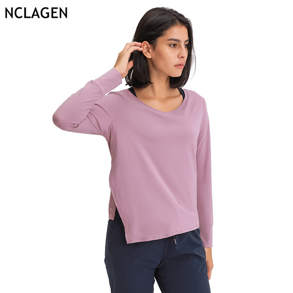 

yoga outfits nclagen sports long sleeve women autumn winter gym shirts quick dry workout running breathable training loose clothes, White;red