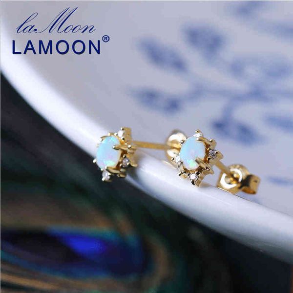 

lamoon 925 sterling silver opal oct birthstone 14k yellow gold plated stud earrings fine jewelry for women girl gift lmei099 210325, Golden;silver