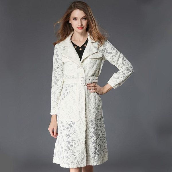 

women's trench coats autumn winter women lace crochet long coat cardigan solid sweet jacket elegant outerwear, Tan;black