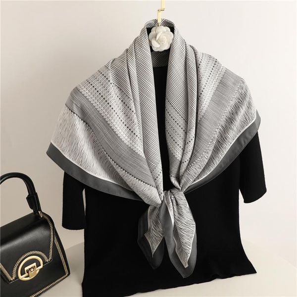

scarves solid neckerchief twill headscarf for women print square scarf hijab 2021 bandana female hand bag shawl wraps echarpe 90*90cm, Blue;gray