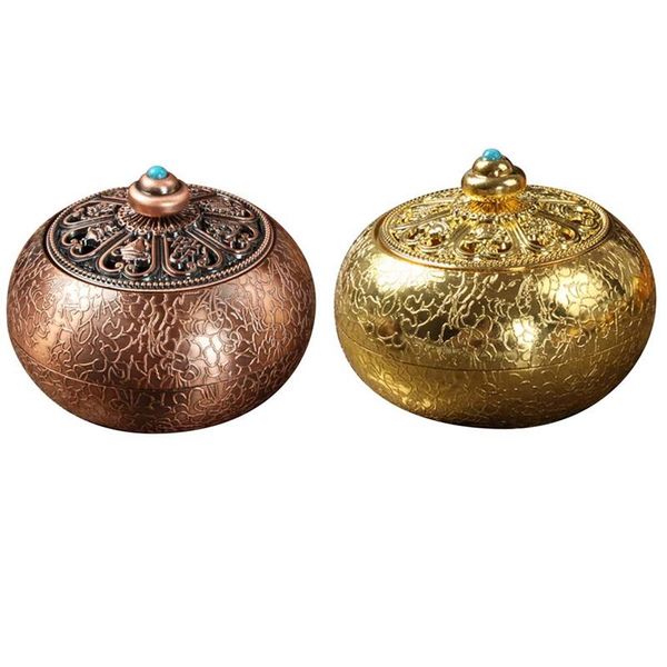 

fragrance lamps 2 pcs incense holder,retro burners,coil sandalwood censer metal crafts,cone base, red copper & gold