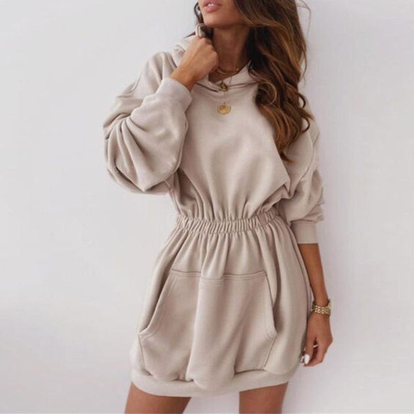 

casual dresses harajuku women's autumn dress with hood pullovers solid color mini pockets loose vestido female sukienka, Black;gray