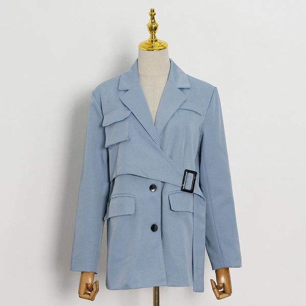 

women's suits & blazers [ewq] button single breasted multi pocket personalized women coat light mature suit 2021 autumn long sleeve hig, White;black