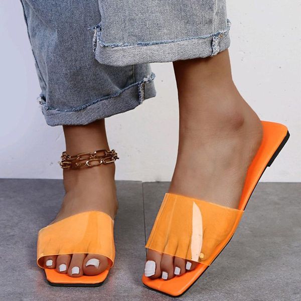 

slippers women's sandals casual flat transparent square and zapatilla mujer drop, Black