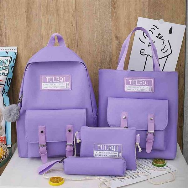 

4 piece set casual backpacks cute school bags for teenager girl women backpack fashion nylon shoulder bags for teenager mochilas 210809