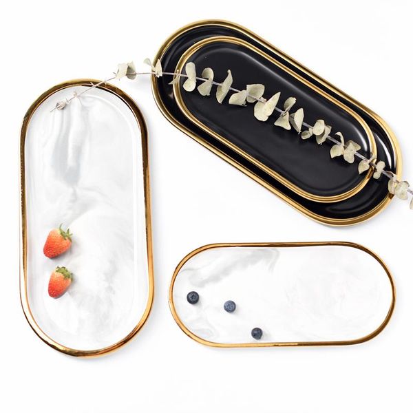 

kitchen storage & organization gold plating ceramic marble tray dessert plate tableware dish decoration black white europe fruit breakfast o