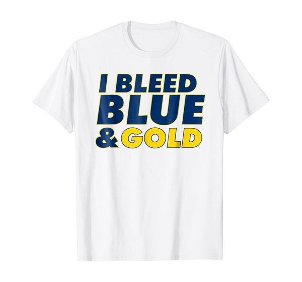 

i bleed blue and gold t-shirt for sports fan, White;black