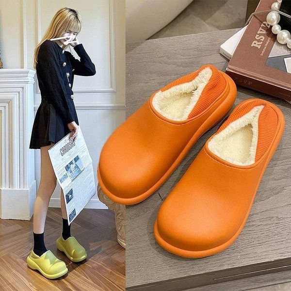 

slippers cotton men's winter eva waterproof bag with outer wear indoor warm non-slip plush couple house shoes, Black