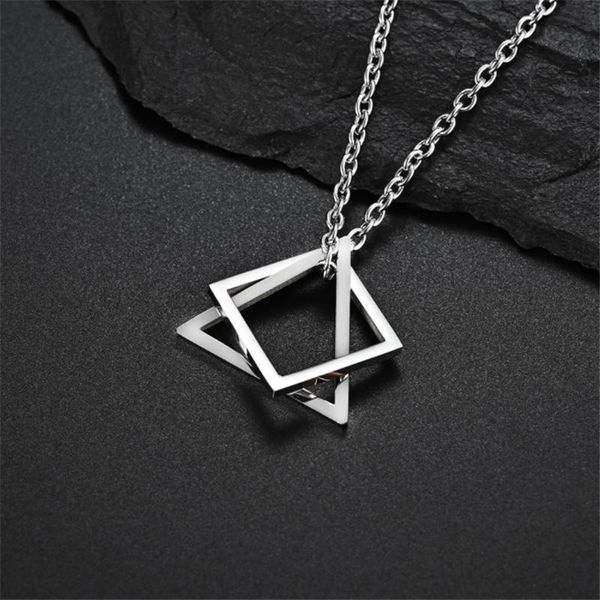 

chains creative combination geometric square men's necklace cold wind ins hip hop net red tide men and women couple pendant wholesale, Silver