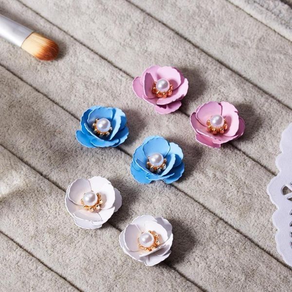 

stud 8seasons sweet imitation pearl candy color flower petal earrings for women wedding party chic fashion jewelry, Golden;silver