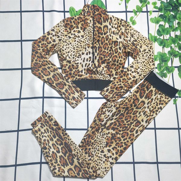 

cheetah swim wear women's two piece pants tracksuits yoga suits leopard black print long sleeves waist slim leggings sport suit