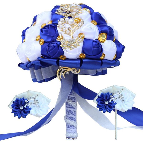 

wedding flowers luxury bouquets for bride and bridesmaid dark red diamond ribbon rose sister group wrist corsage props t227