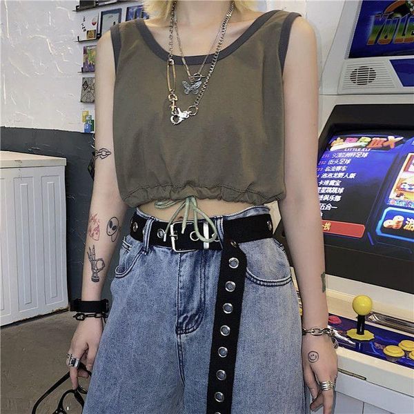 

women's tanks & camis harajuku solid vest short 2021 summer korean fashion aesthetic personality loose sports t-shirts streetwear, White