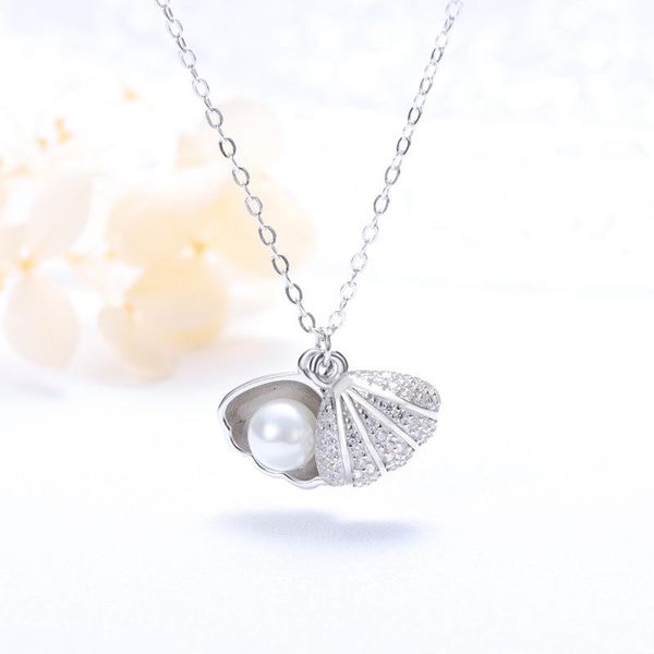 

chains s925 silver shell necklace women's fashion pearl pendant short clavicle chain sweet set