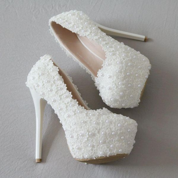 

sandals white lace wedding bride 14cm high platform sweet party shoes woman beading pumps, Black