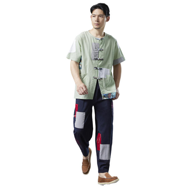 

men's pants casual thin cotton elastic waist patch haren trousers, Black