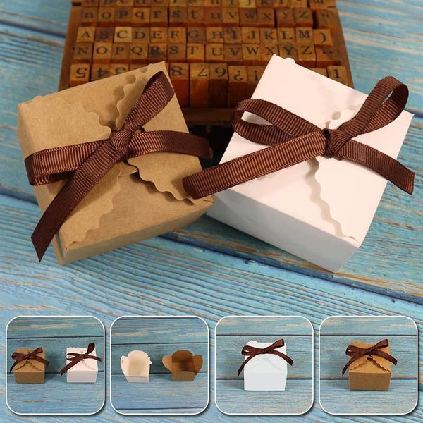 

gift wrap 10pcs wave kraft candy box square gifts boxes with ribbon diy paper baby shower for birthday party wedding decoration wholesale