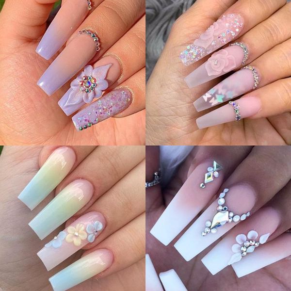 

false nails 1pcs acrylic powder clear pink white carving crystal polymer 3d nail art tips builder manicure for, Red;gold