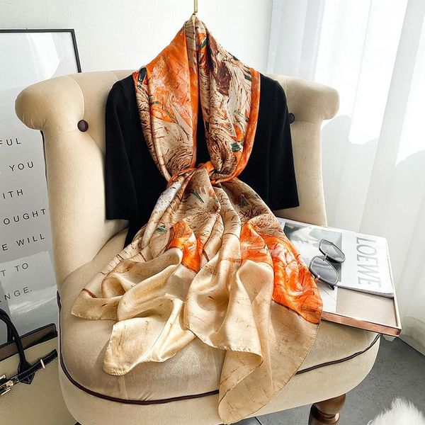 

scarves jtvovo 2021 90x180cm imitation silk women fashion scarf shawl vintage print beach winter kerchief tippet, Blue;gray