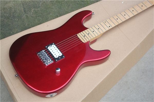 

red six string electric guitar with customized logo
